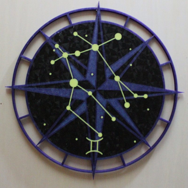 Gemini built the reversed way - purple compass rose and ring over a black sky